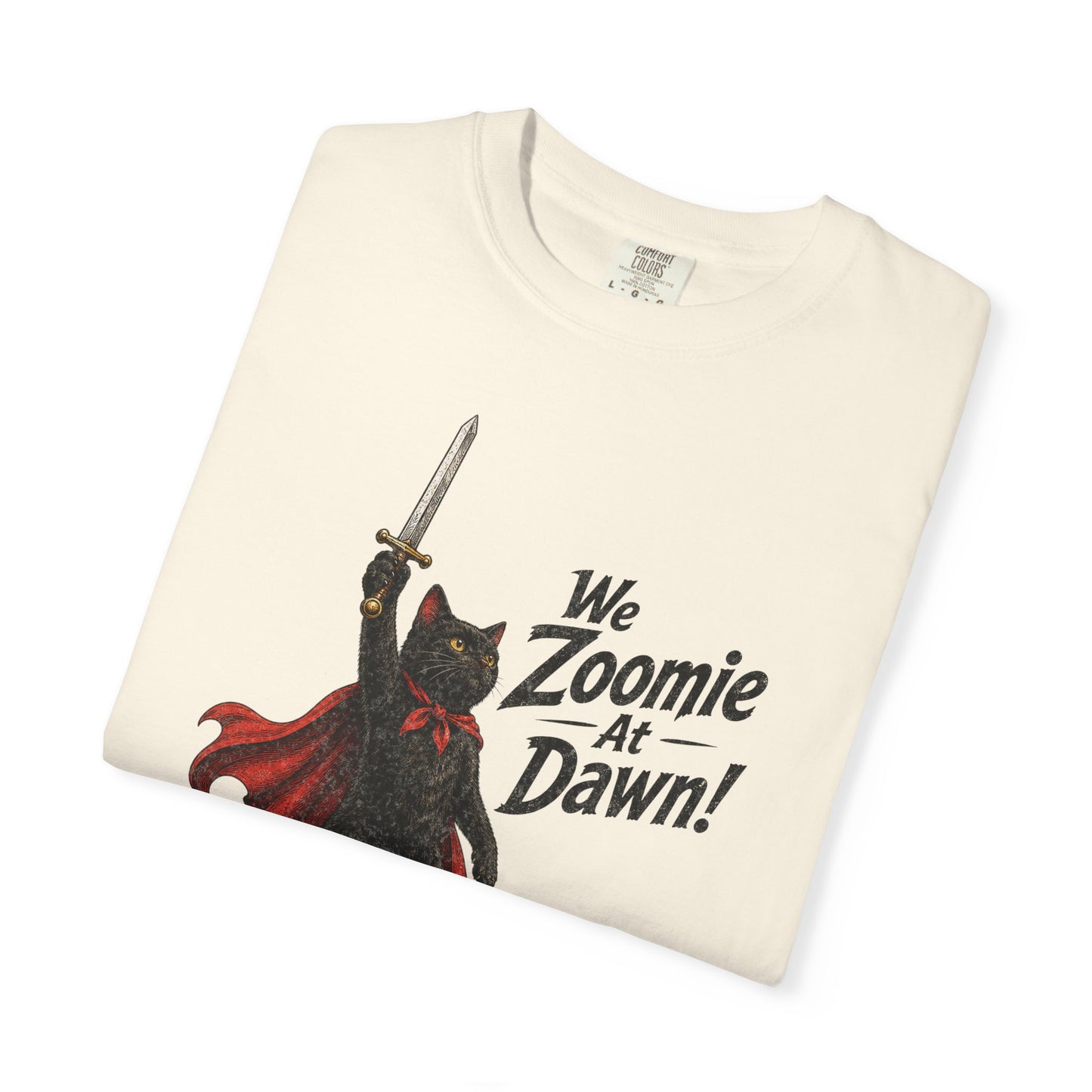 We Zoomie at Dawn Cat T-Shirt | Funny Black Cat Knight Graphic Tee | Comfort Colors Shirt