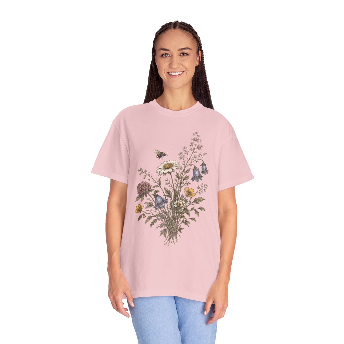 Vintage Wildflower Bouquet and Bumblebee Botanical TShirt