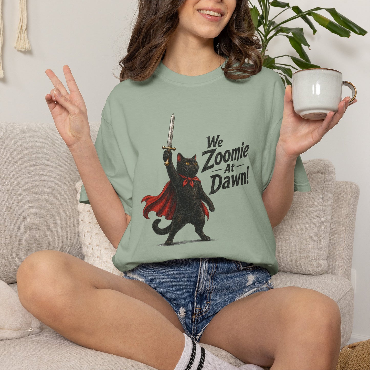 We Zoomie at Dawn Cat T-Shirt | Funny Black Cat Knight Graphic Tee | Comfort Colors Shirt