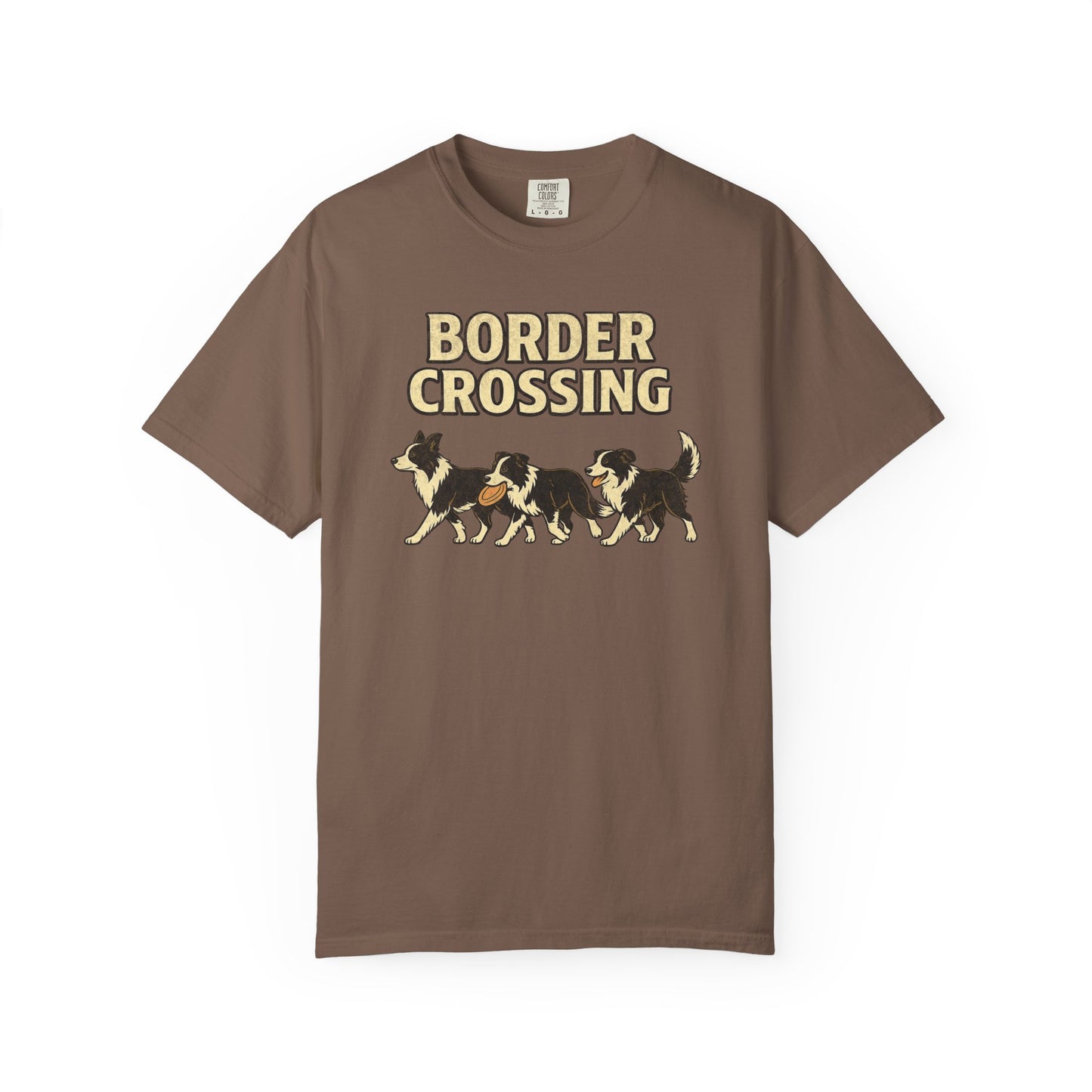Vintage Graphic Border Collie 'Border Crossing' T-Shirt, Funny Gift for Border Collie and Dog Lovers