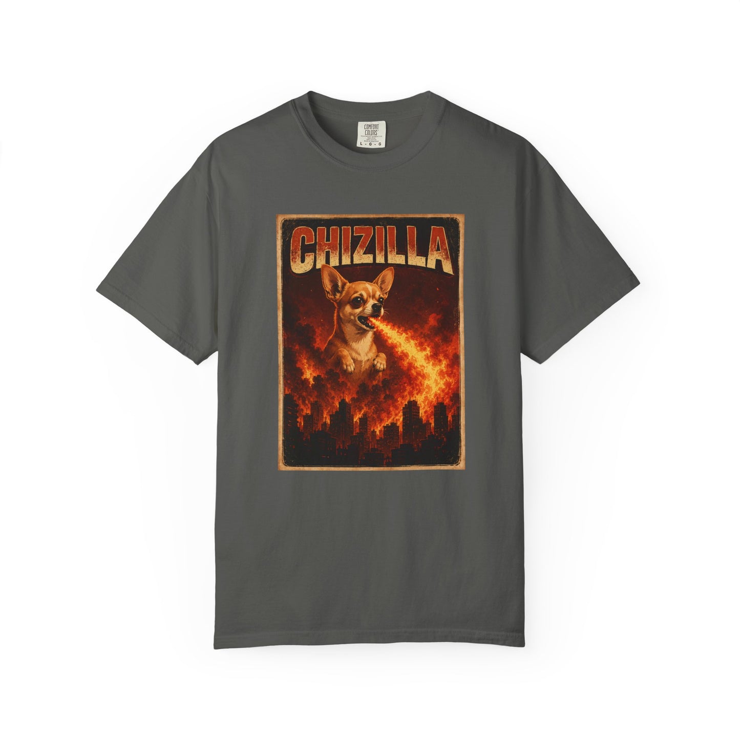 Chizilla Chihuahua T-Shirt — Godzilla Parody Fire-Breathing Dog Tee