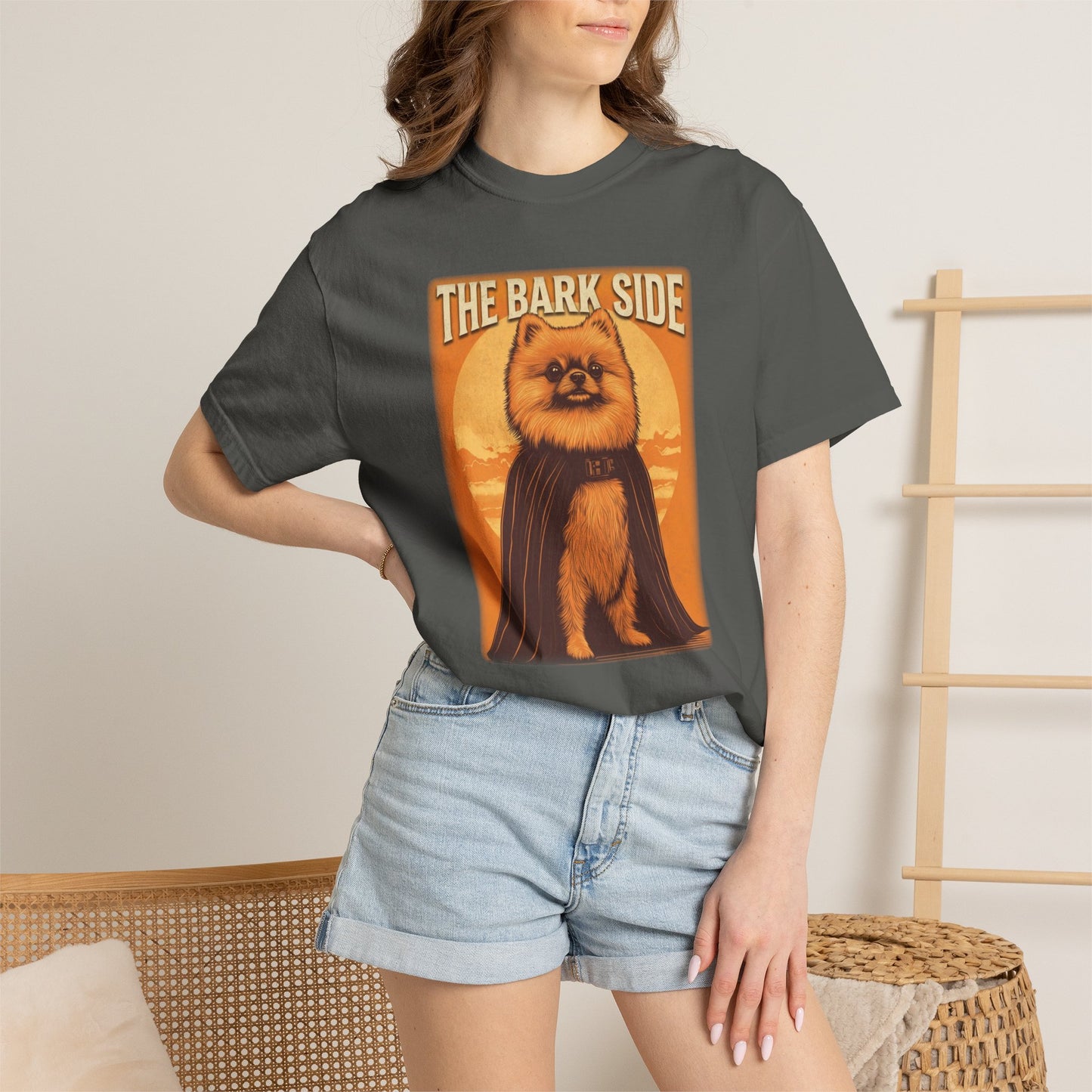 The Bark Side Funny Pomeranian Star Wars Inspired Dog T-Shirt | Cute Retro Dog Lover Tee