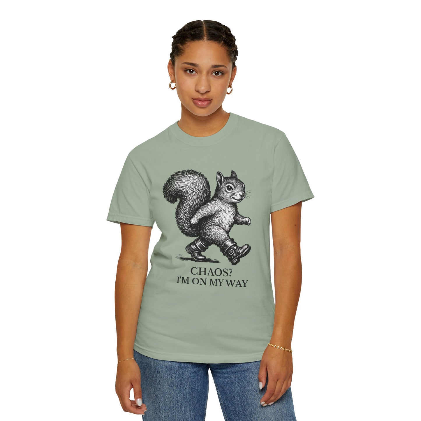 Chaos? I’m On My Way Squirrel T-Shirt | Funny Animal Graphic Tee