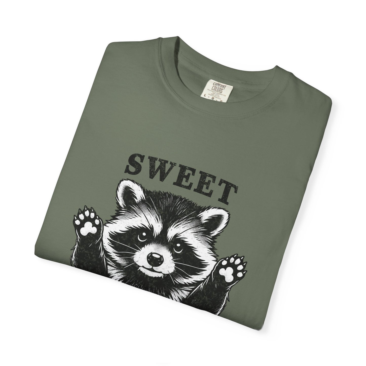 Funny Raccoon Tee — "Sweet, But Will Throw Down"