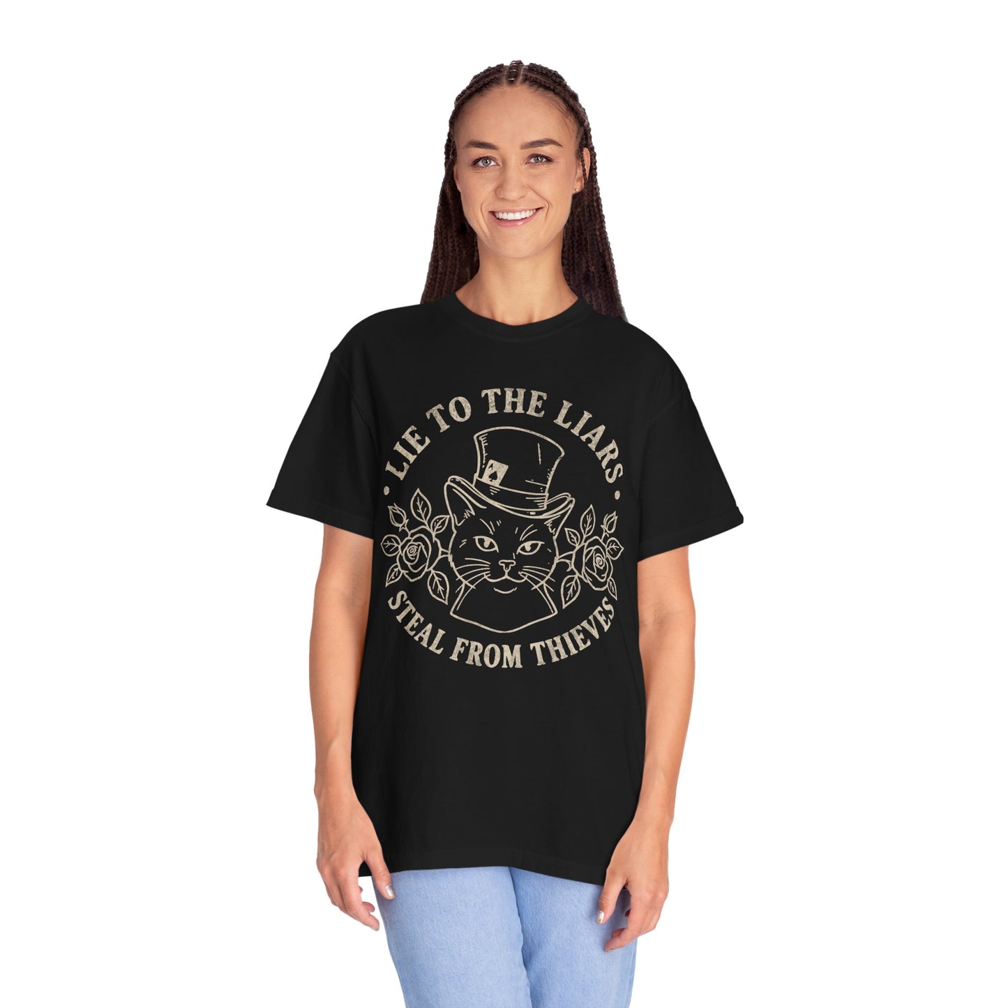 Lie to the Liars Steal from Thieves Cat Vintage Retro Graphic Tee