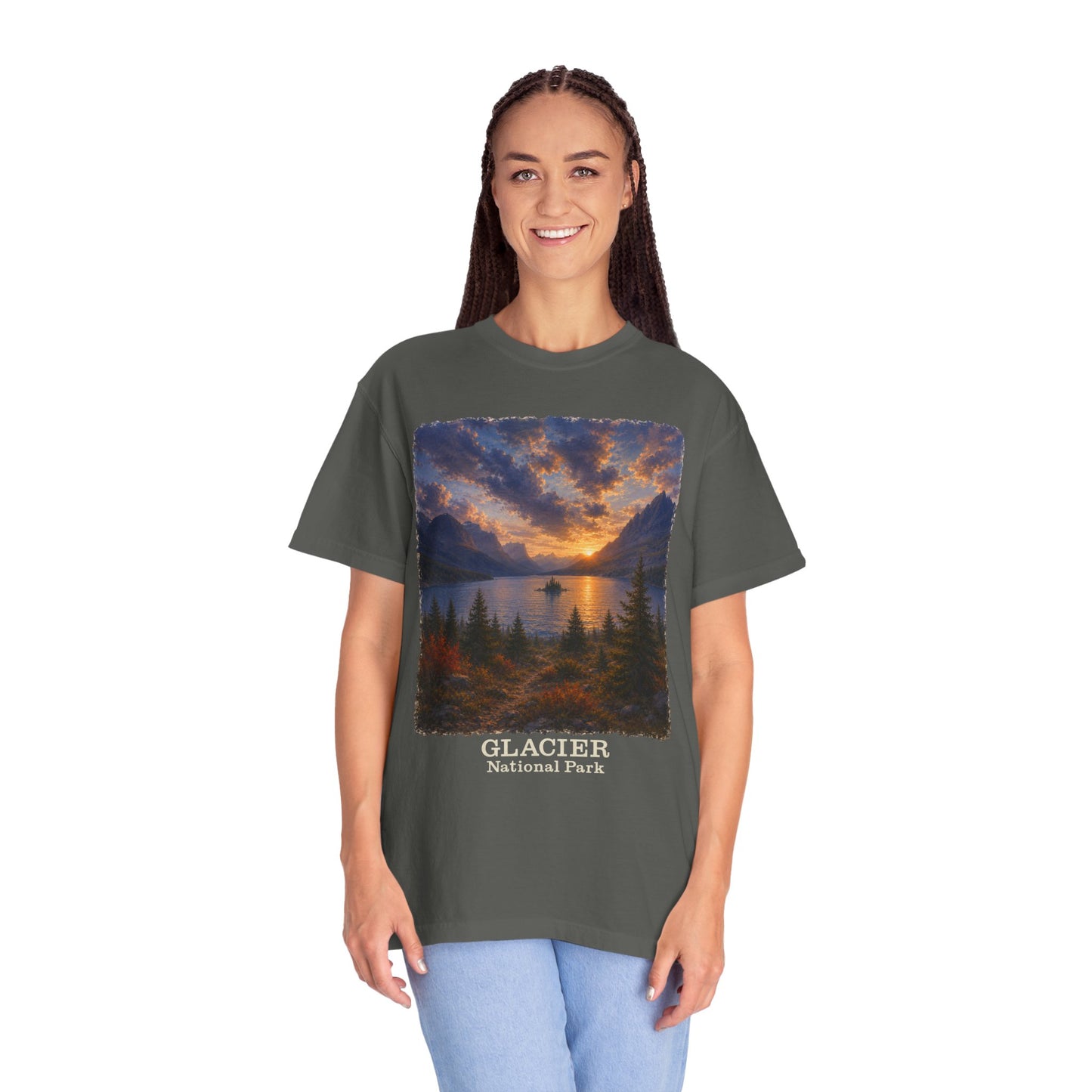 Glacier National Park Vintage Montana Landscape Sunset Scenic Wild Goose Island T-Shirt
