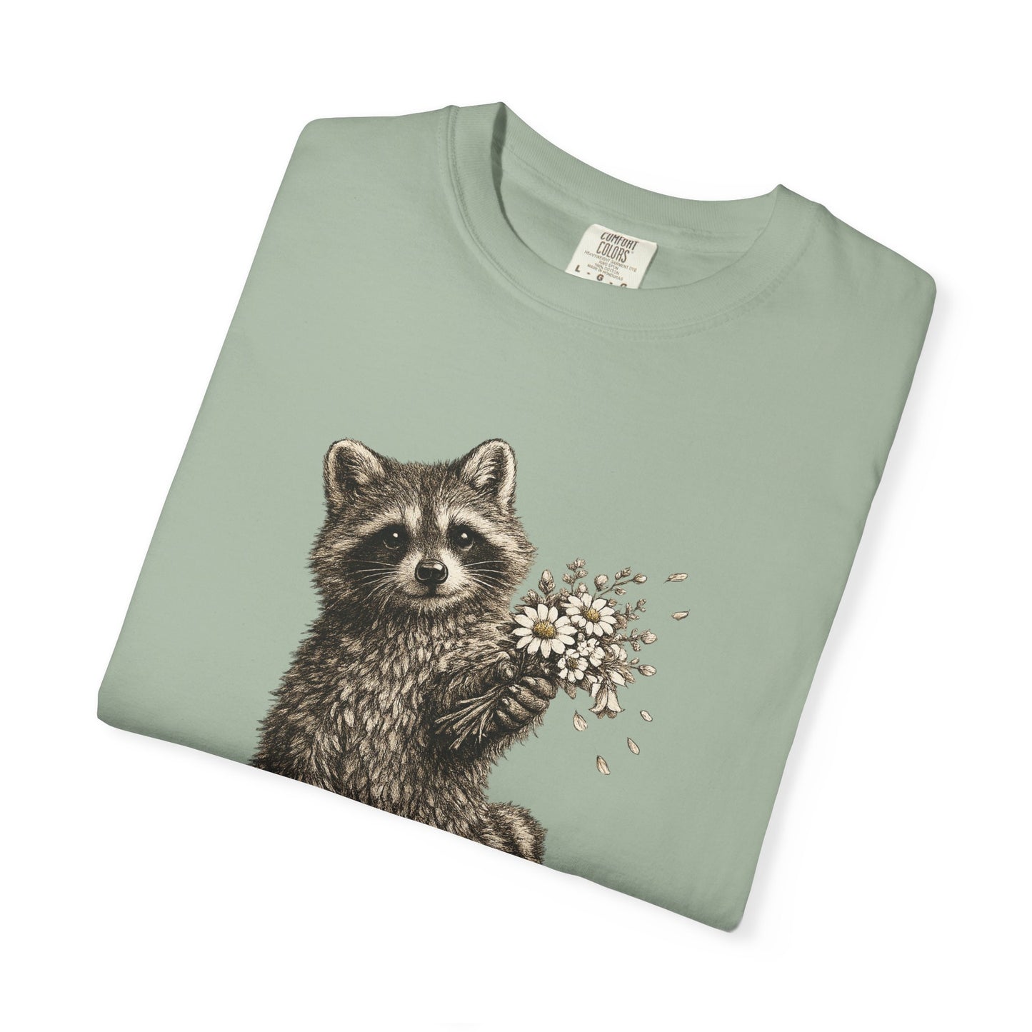 Raccoon with Wildflower Bouquet T-Shirt — Cute Animal Gift Tee