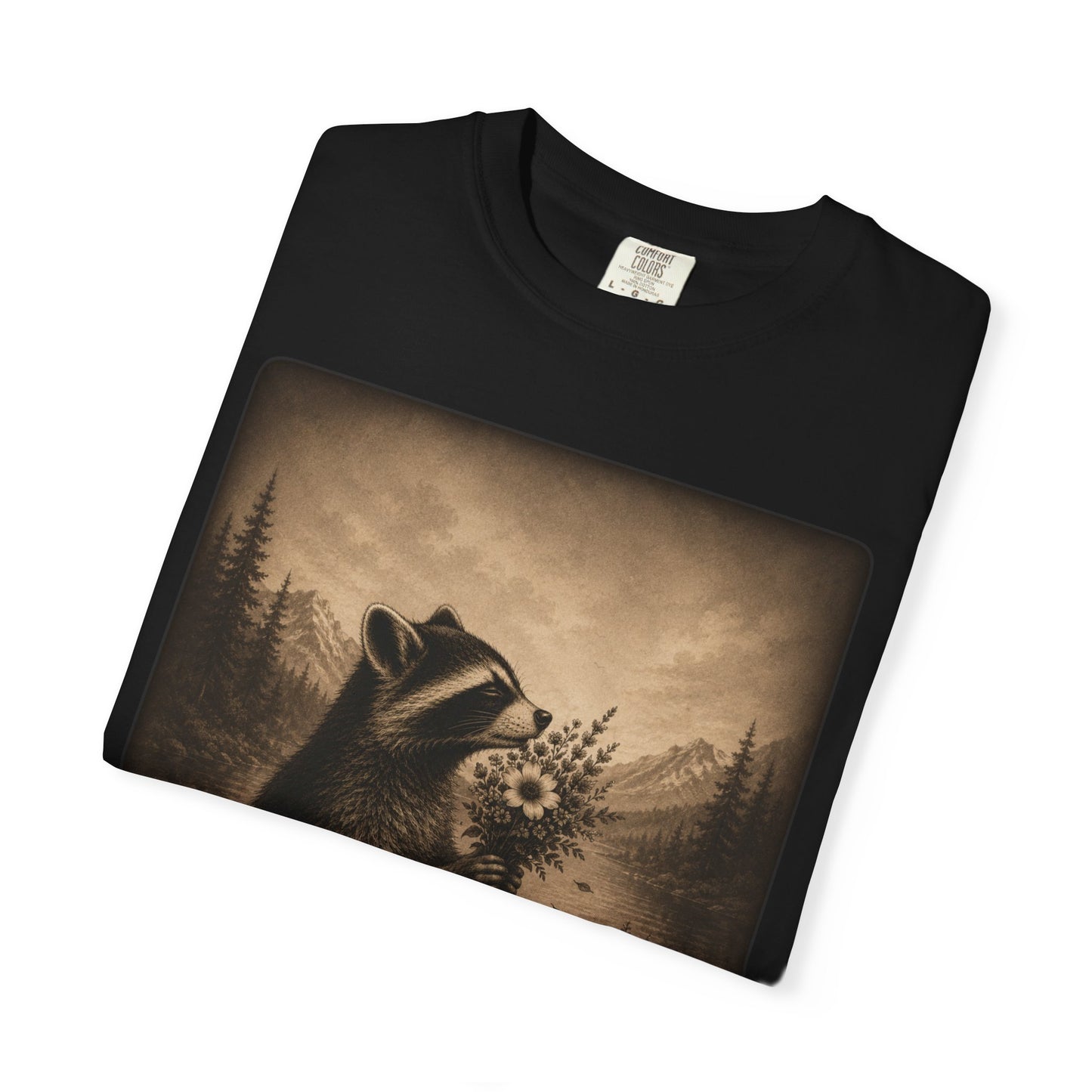 Raccoon With Wildflowers T-Shirt | Vintage Woodland Nature Graphic Tee
