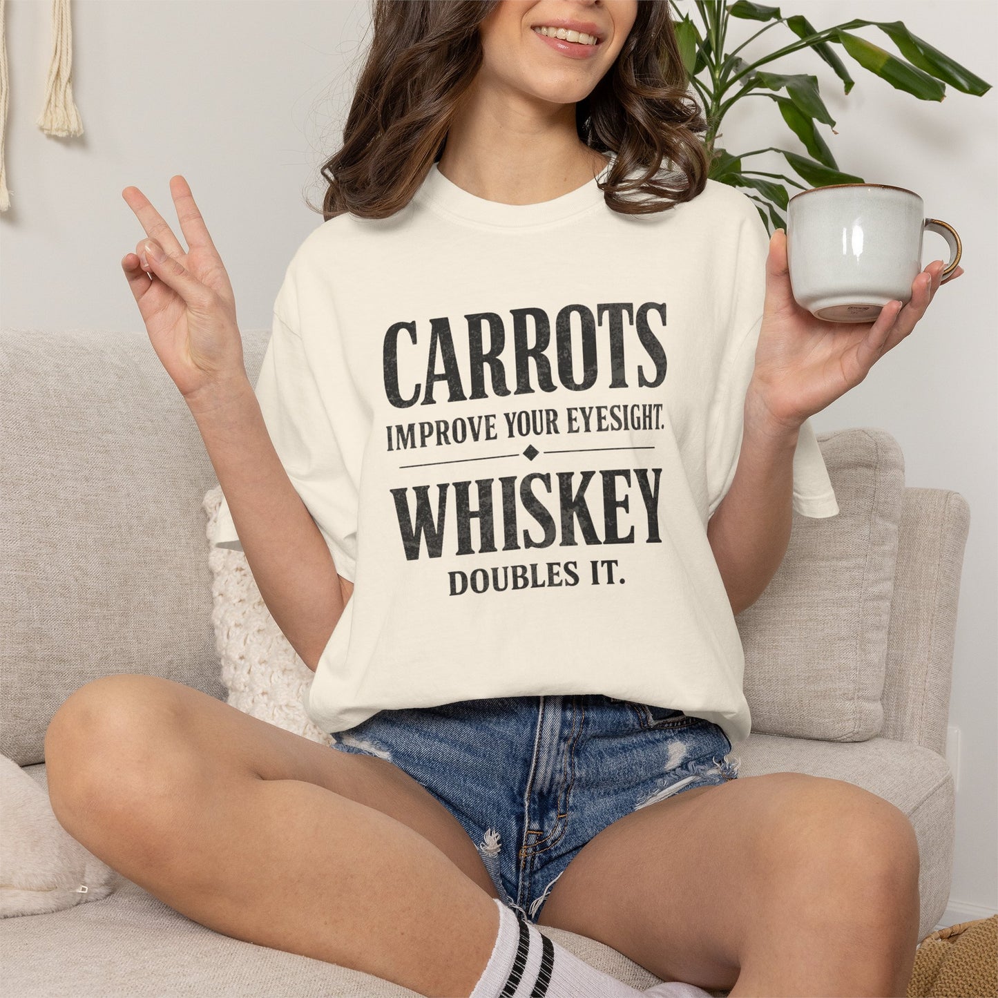 Carrots Improve Eyesight Whiskey Doubles It Shirt | Funny Whiskey Tee | Drinking Humor Shirt | Sarcastic Quote Shirt