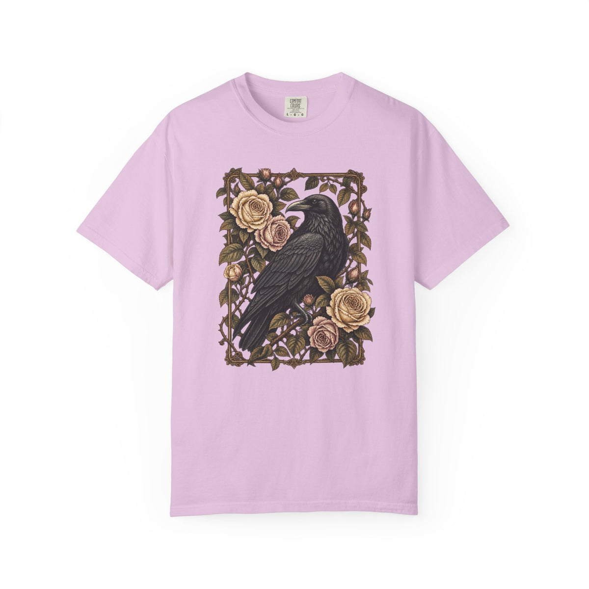 Raven & Roses Graphic T‑Shirt — Gothic Floral Botanical Vintage Tee