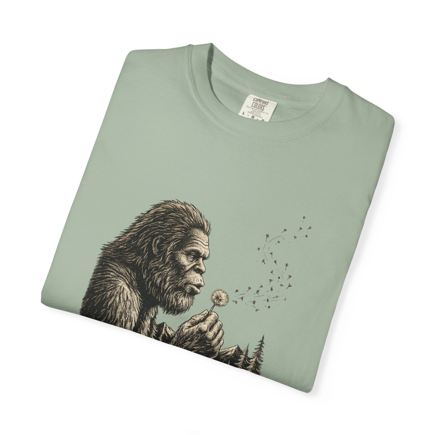 Bigfoot Blowing Dandelion Wish T-Shirt — Sasquatch Hiking Camper Tee