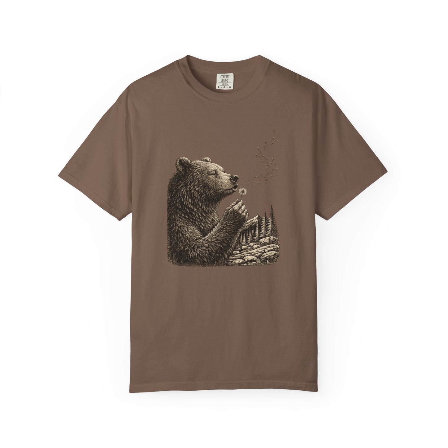 Bear Blowing Dandelion T-Shirt — Outdoor Enthusiast Woodland Nature Graphic Tee