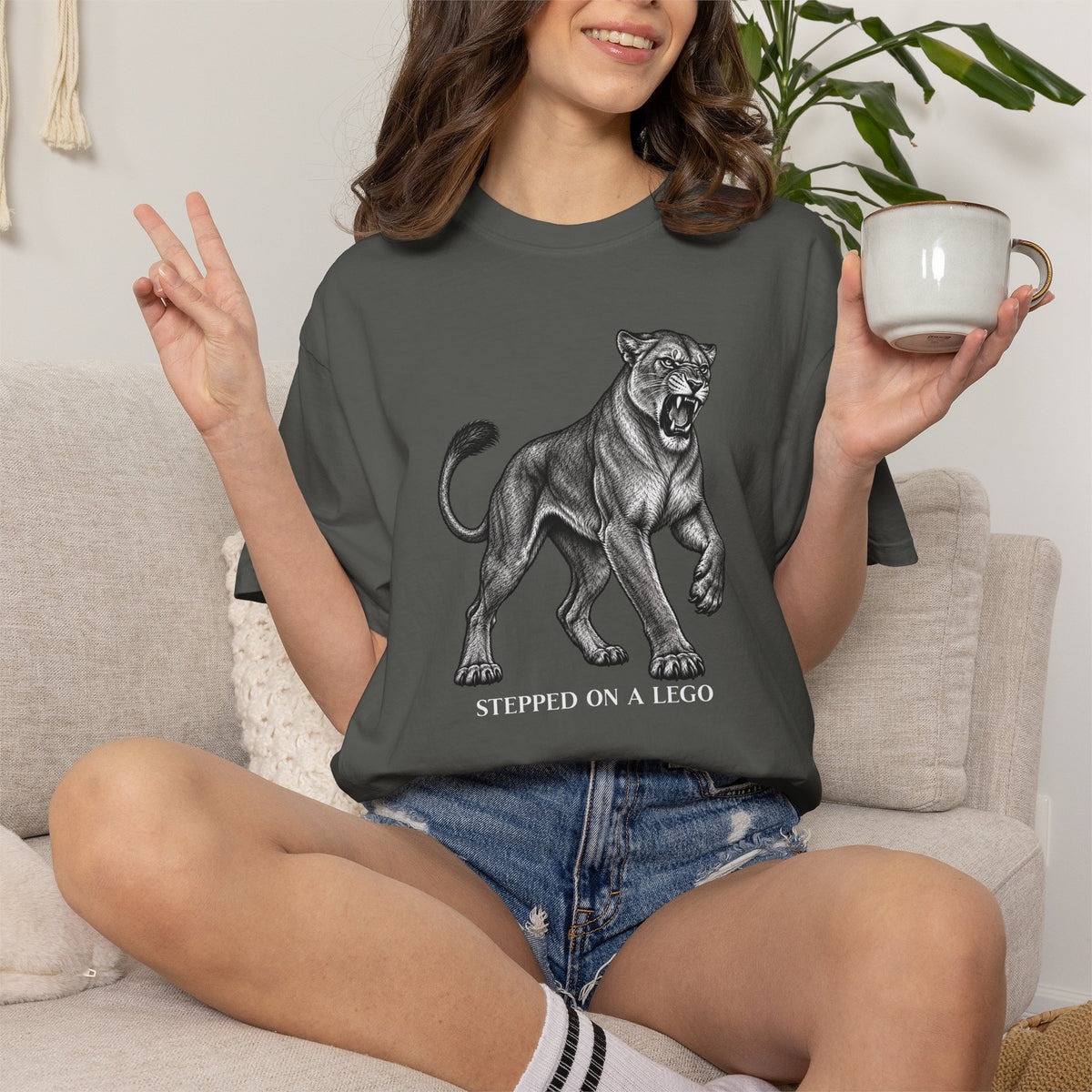Stepped on a Lego Funny Vintage Lioness Animal Tee