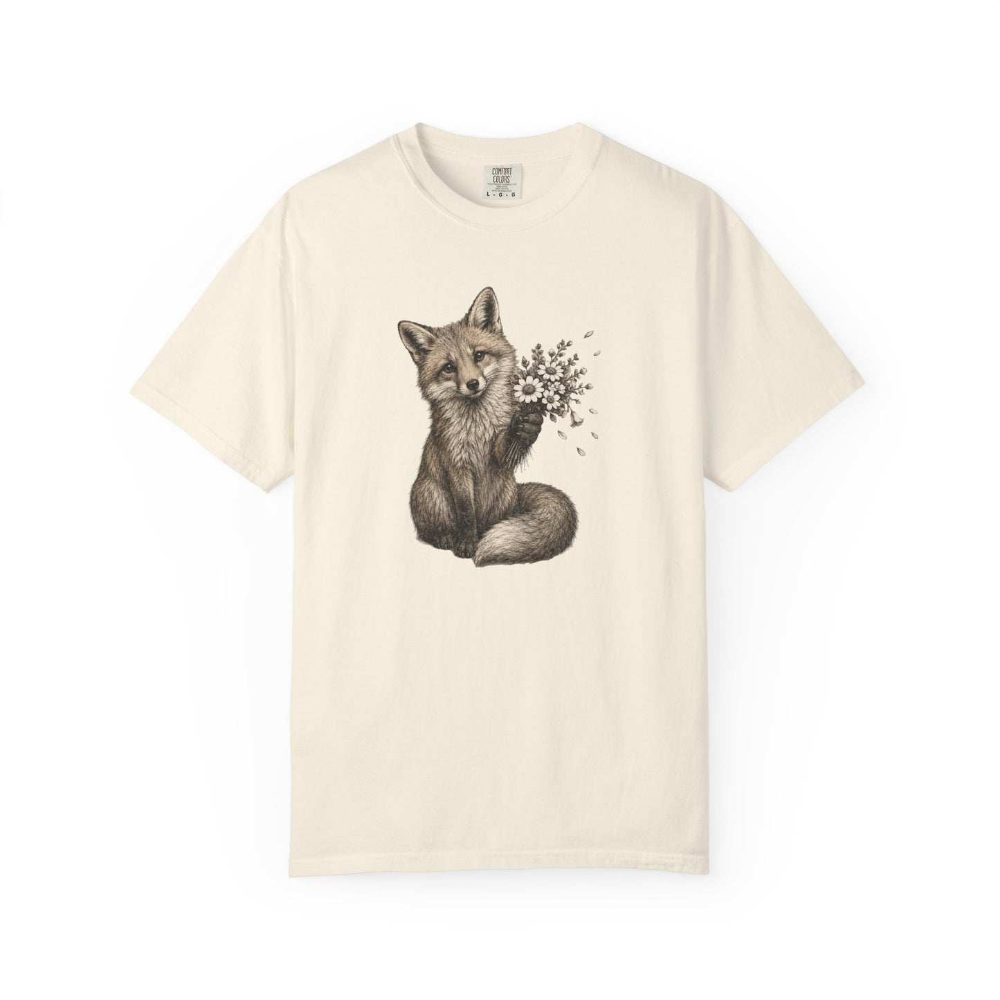 Cute Fox Holding Wildflower Bouquet T-Shirt — Gift, Nature Lover Tee, Woodland Animal Graphic Tee