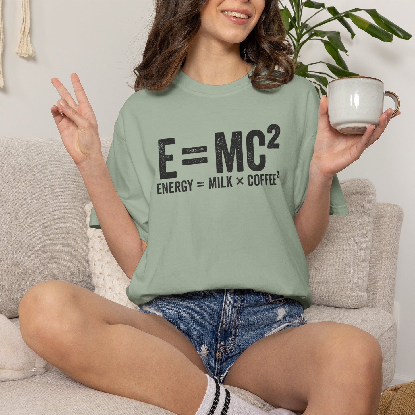 E = MC² Coffee T-Shirt | Funny Science & Coffee Graphic Tee | Comfort Colors Shirt