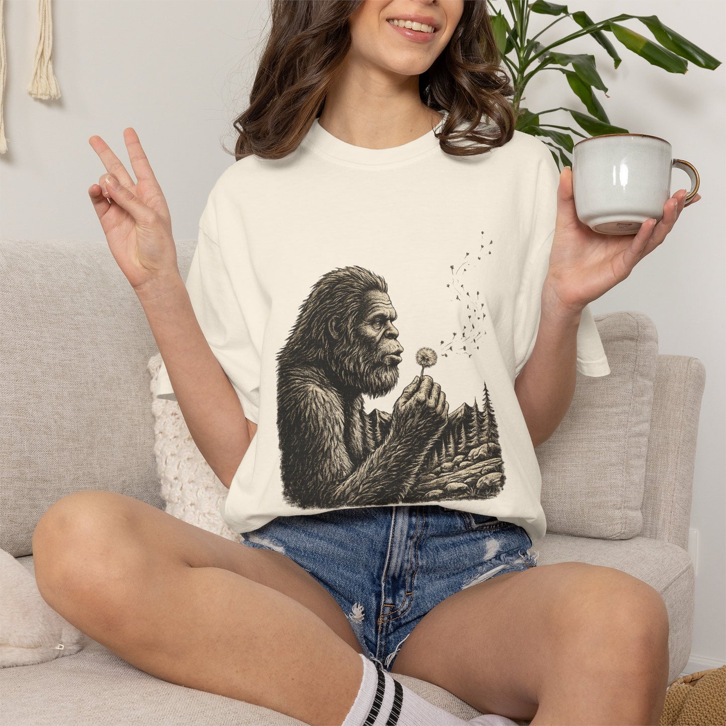 Peaceful Sasquatch Making a Wish Dandelion Vintage T-Shirt