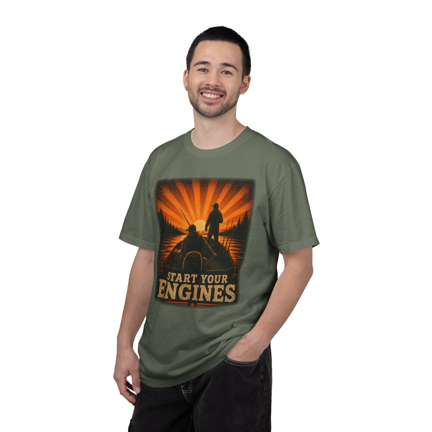 Fishing T-Shirt — "Start Your Engines" Retro Design
