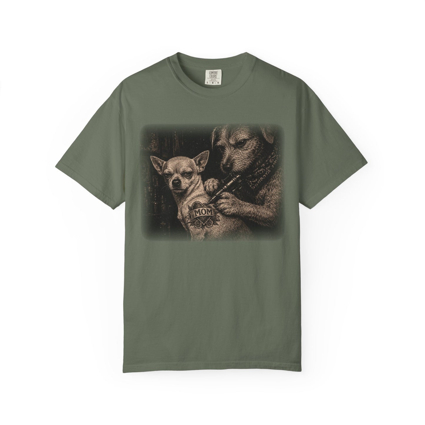 Tattoo Parlor Dogs T-Shirt — 'MOM' Chihuahua Tattoo Night Vibe