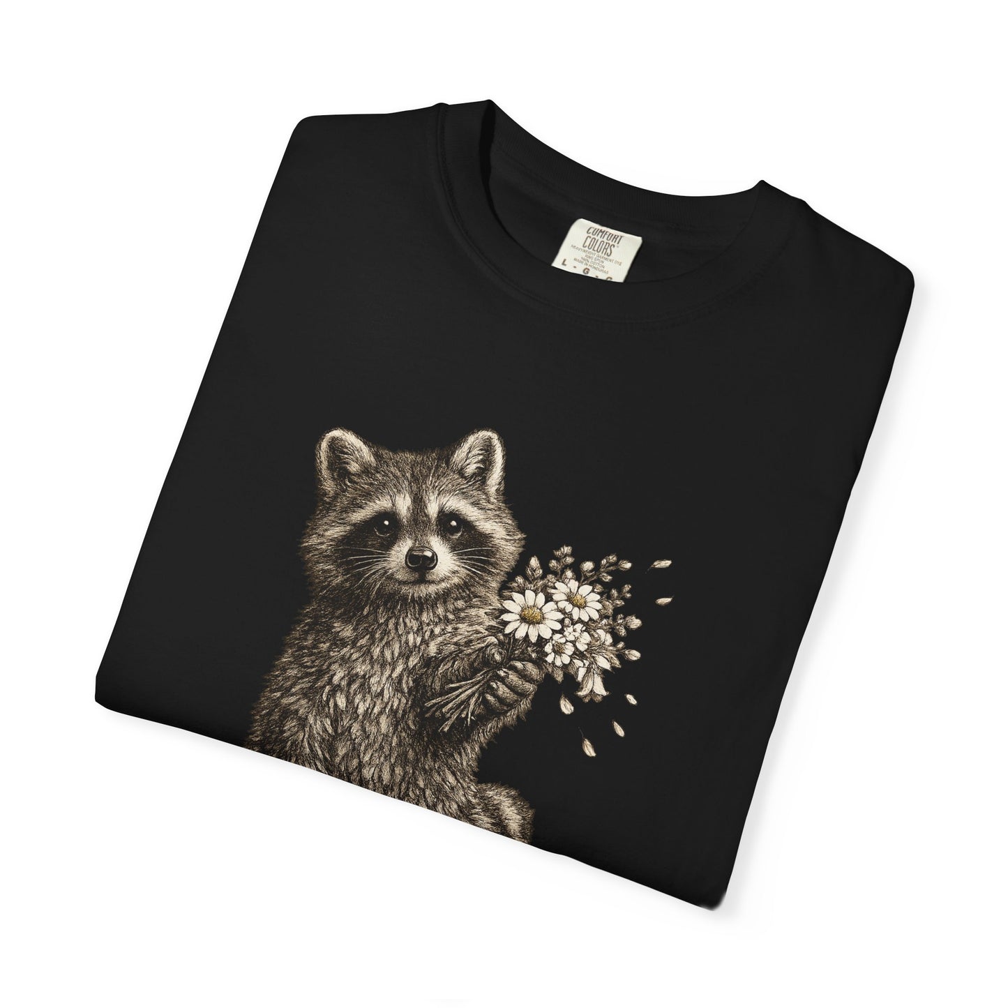 Raccoon with Wildflower Bouquet T-Shirt — Cute Animal Gift Tee