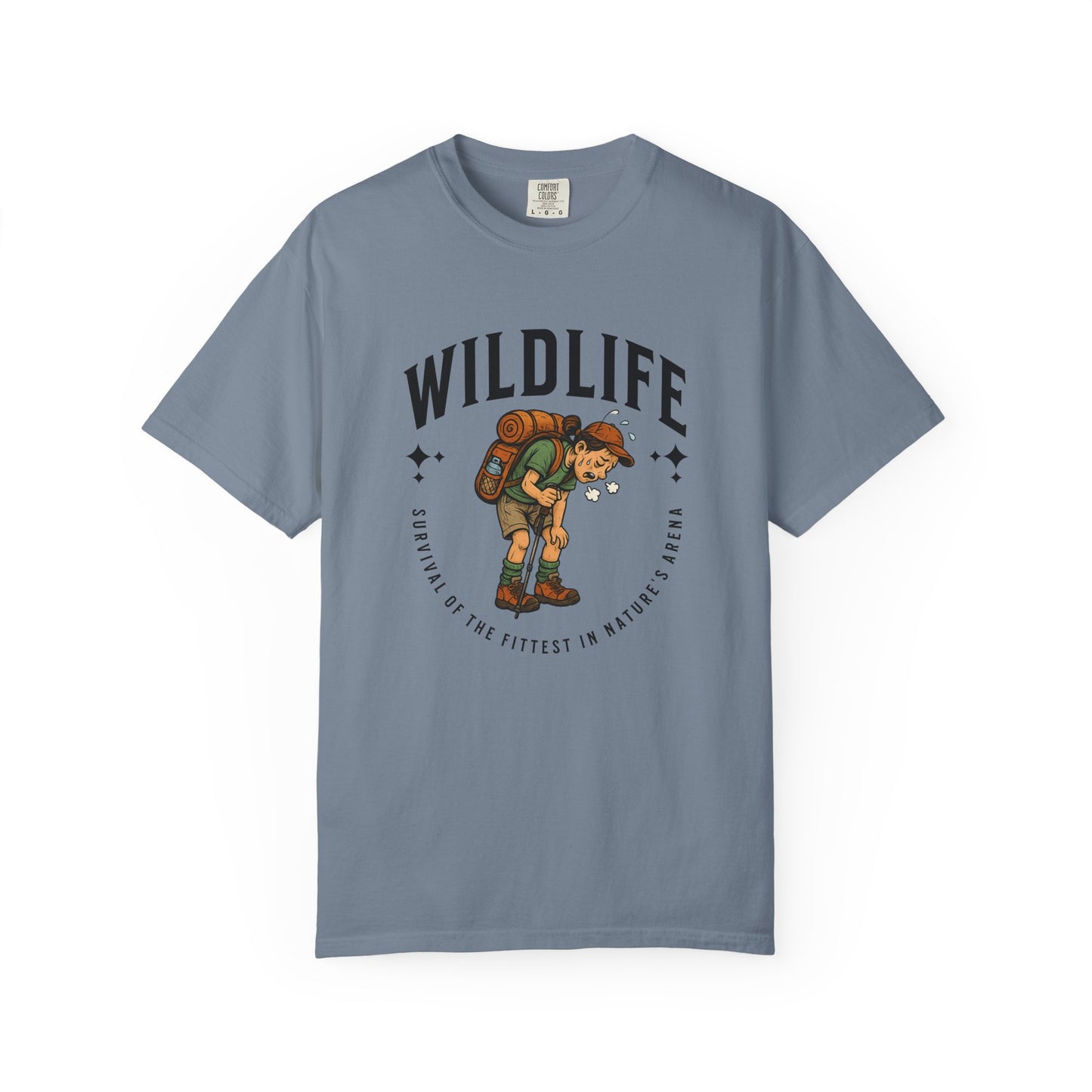 WILDLIFE Camp Shirt — "Survival of the Fittest in Nature's Arena" Funny Hiking Outdoors Tee