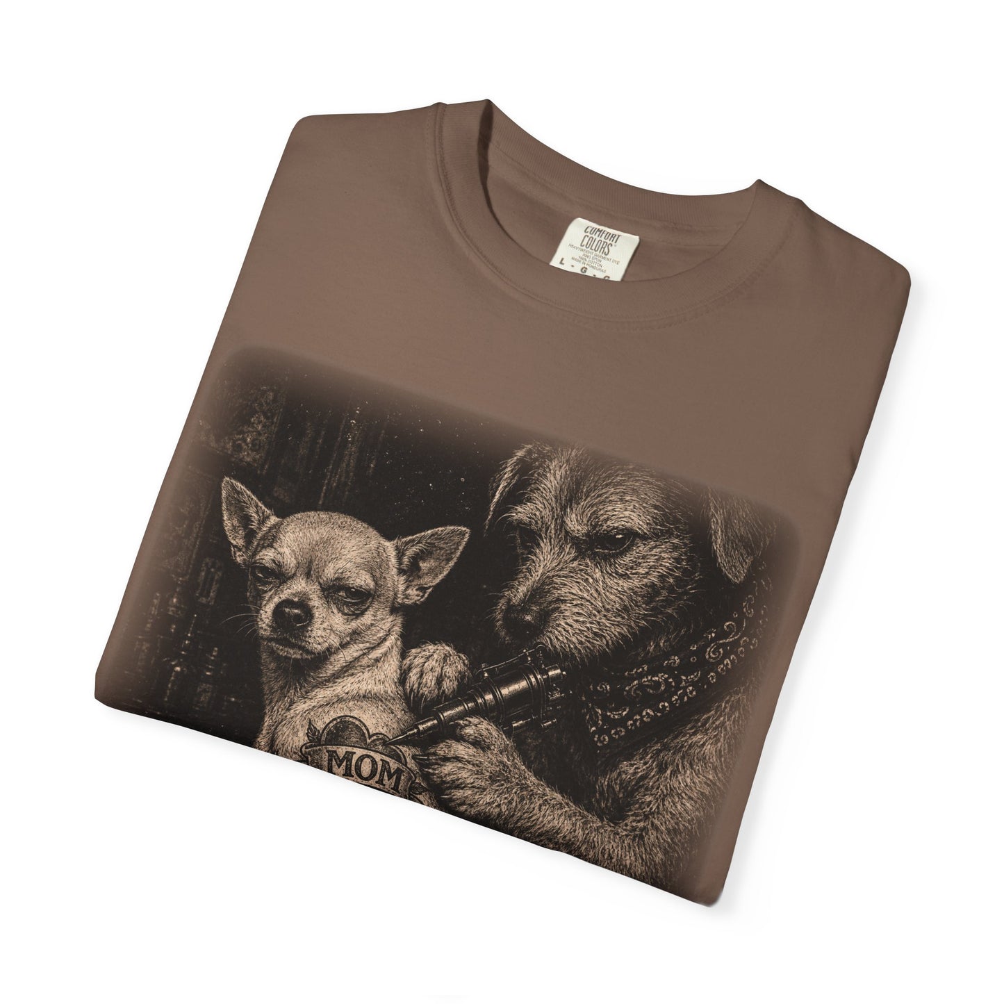 Tattoo Parlor Dogs T-Shirt — 'MOM' Chihuahua Tattoo Night Vibe