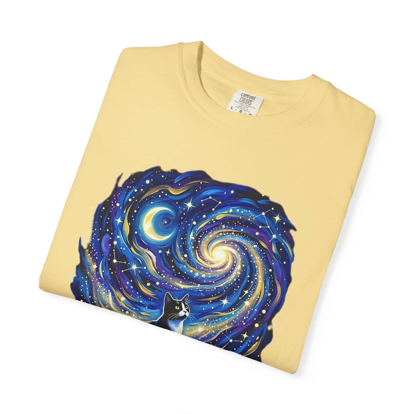 Purry Night Celestial Cat Shirt | Starry Night Cat Graphic T-Shirt
