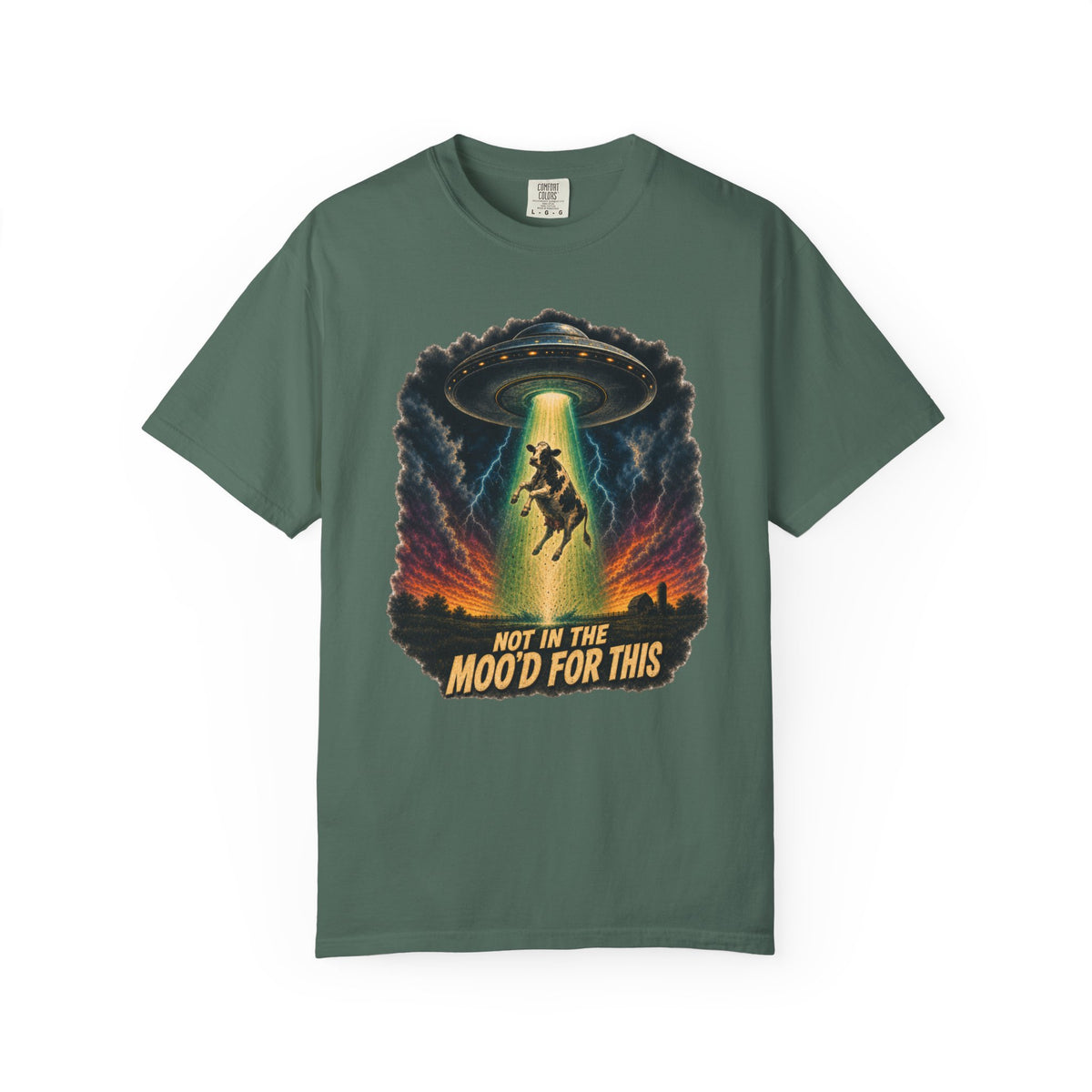 Not in the Moo’d for This Shirt – Funny Cow UFO Alien Abduction Graphic Tee