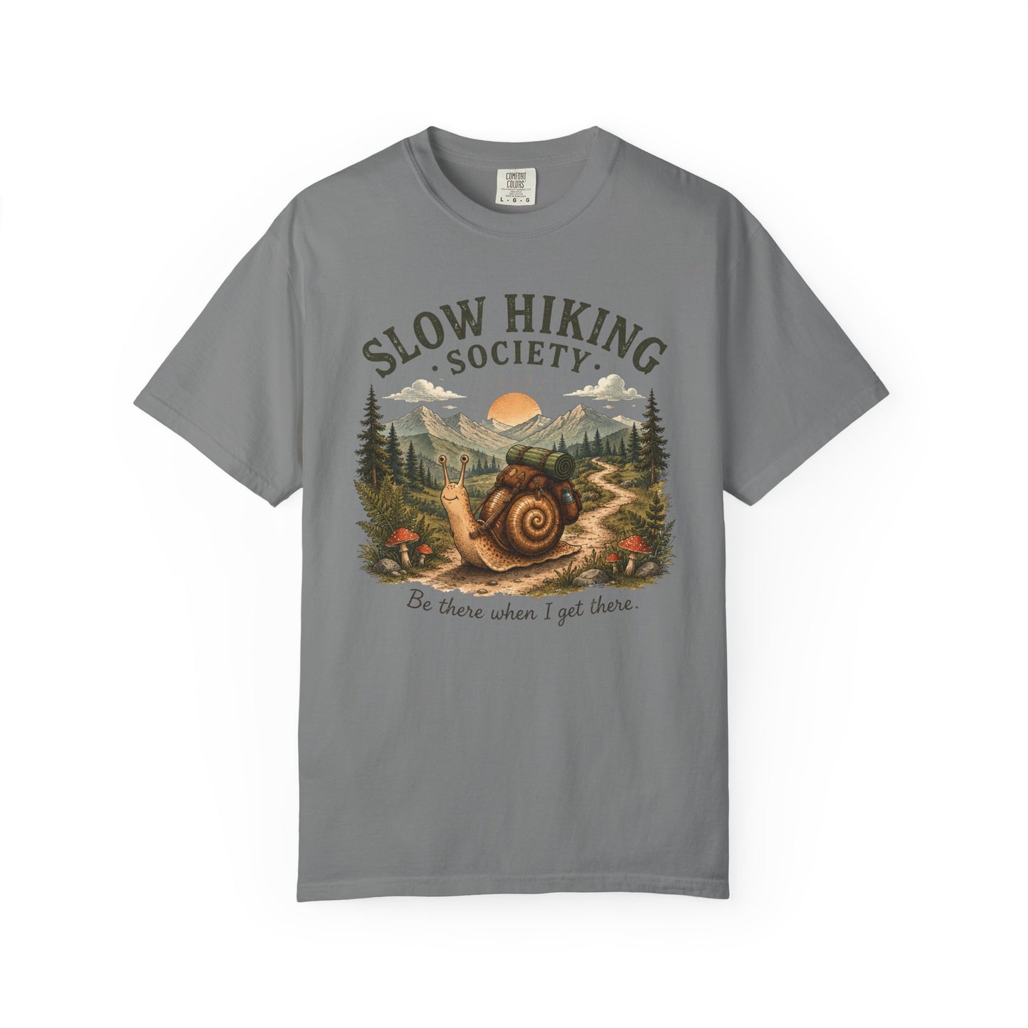 Slow Hiking Society T-Shirt, Retro Snail Vintage Be There When I Get There Nature Tee