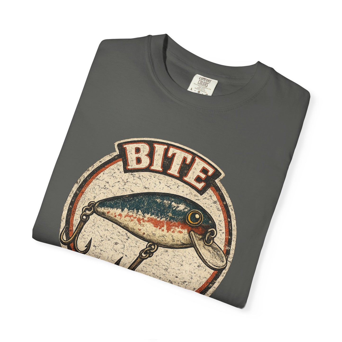 Vintage "Bite Me" Fishing Lure Badge T-Shirt