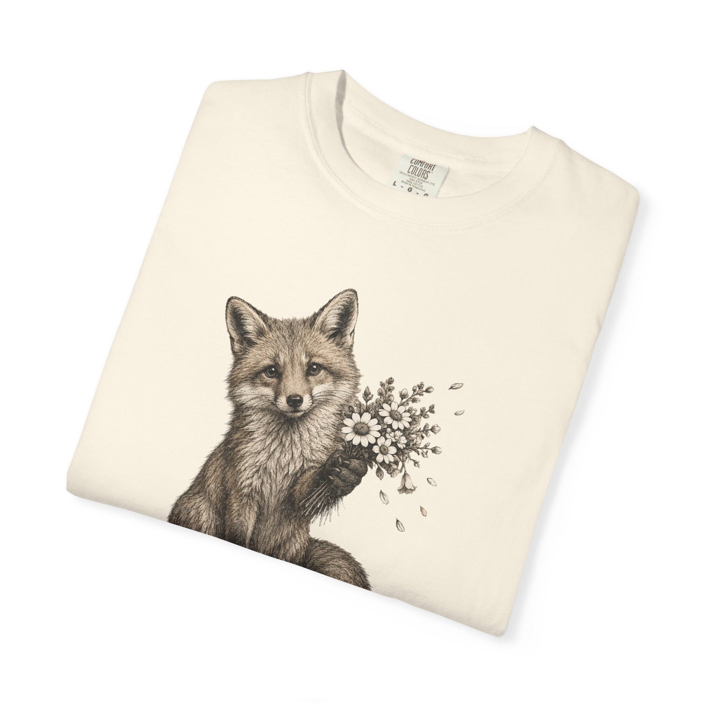 Cute Fox Holding Wildflower Bouquet T-Shirt — Gift, Nature Lover Tee, Woodland Animal Graphic Tee