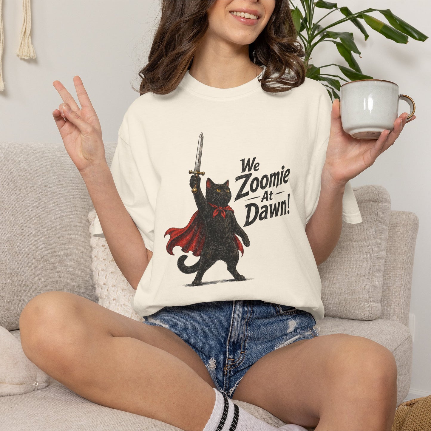 We Zoomie at Dawn Cat T-Shirt | Funny Black Cat Knight Graphic Tee | Comfort Colors Shirt