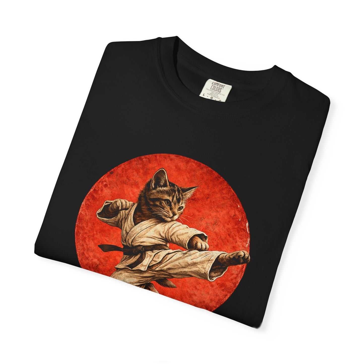 Vintage Retro Karate Kitten T-Shirt – Distressed Orange Circle Design