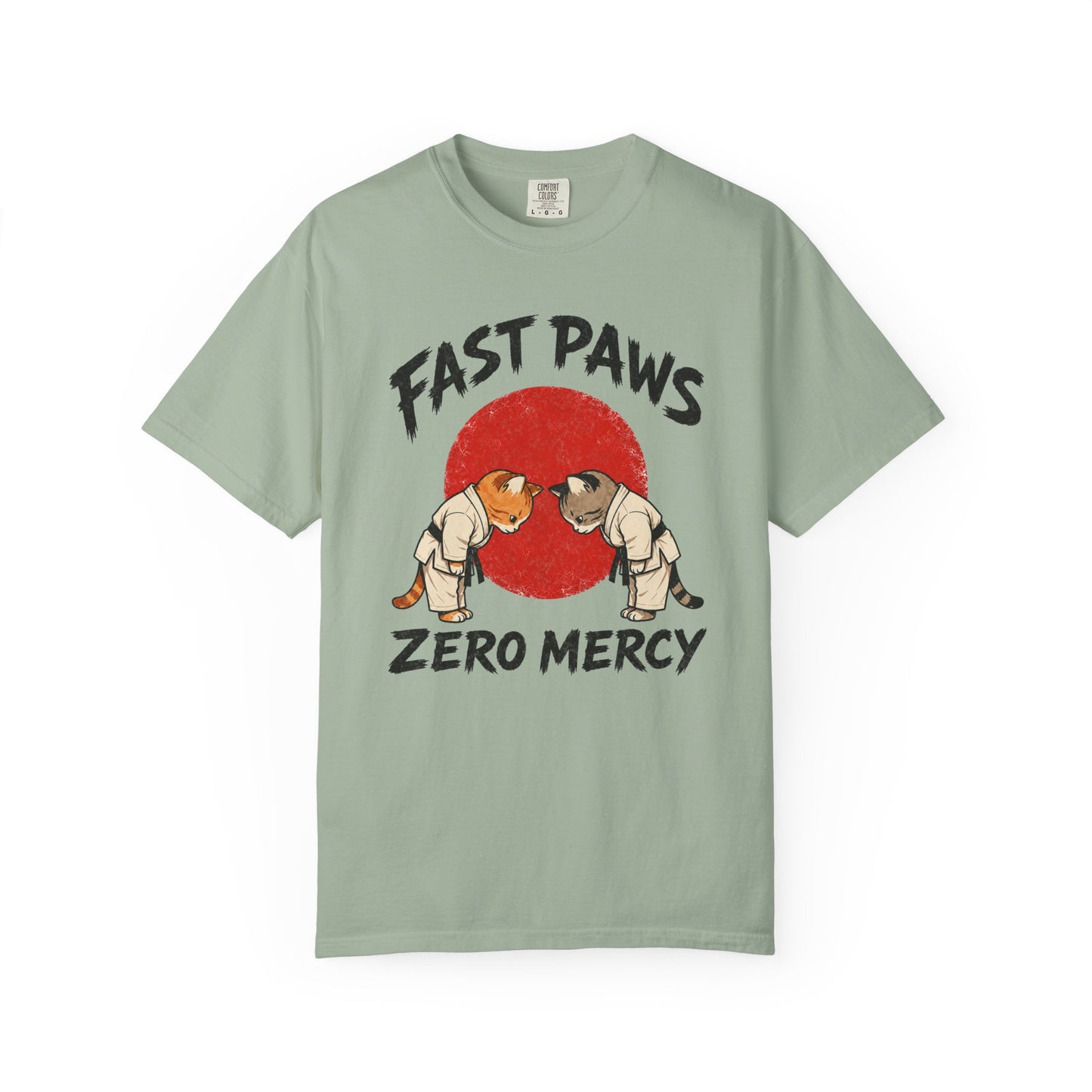 Fast Paws Zero Mercy T-Shirt | Funny Karate Cat Graphic Tee