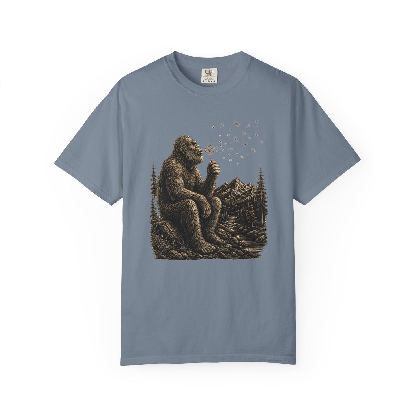 Bigfoot Dandelion T-Shirt, Peaceful Sasquatch Nature Woodland Graphic Tee