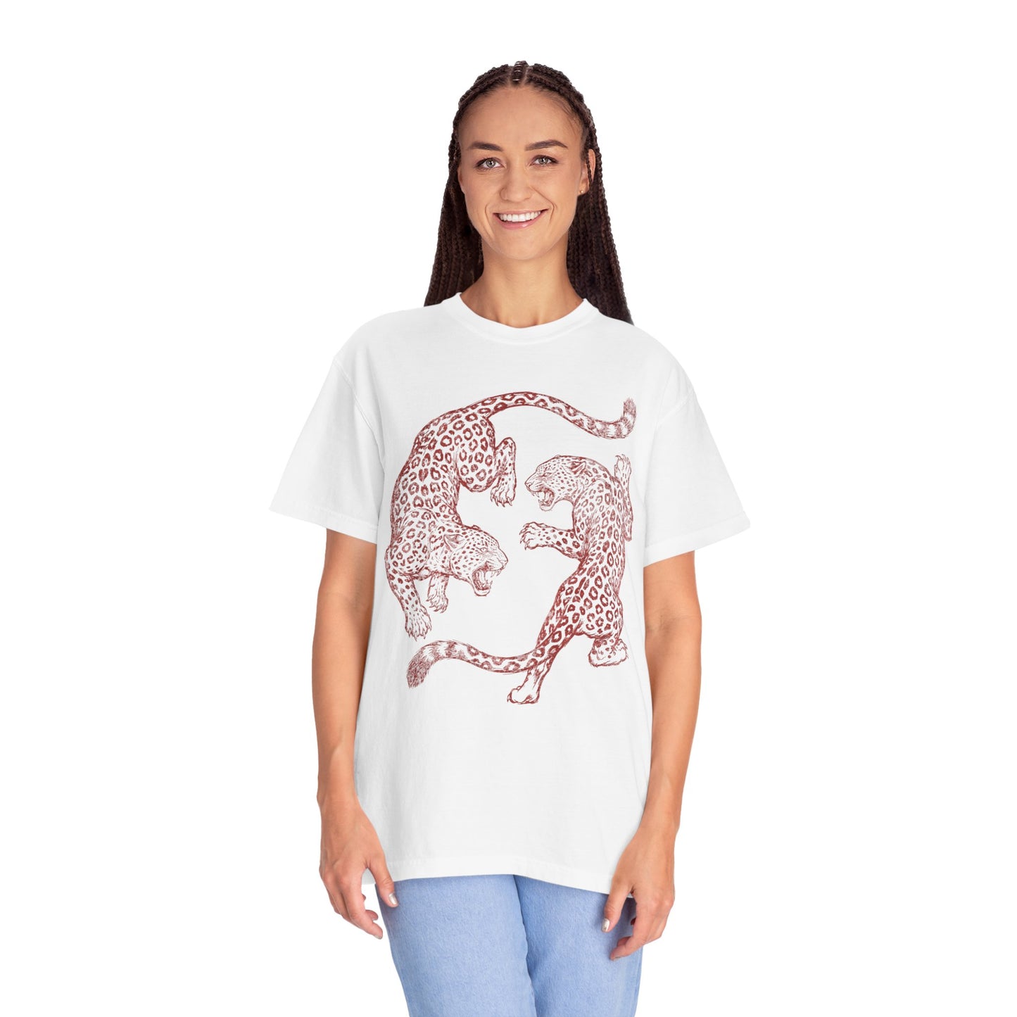 Circling Fighting Retro Distressed Leopards Graphic T-Shirt