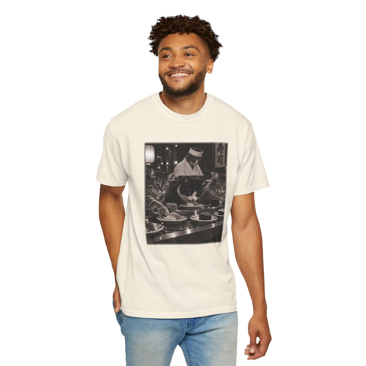 Cats at a Sushi Bar Shirt - Funny Vintage Japanese Sushi Bar Photo Tee