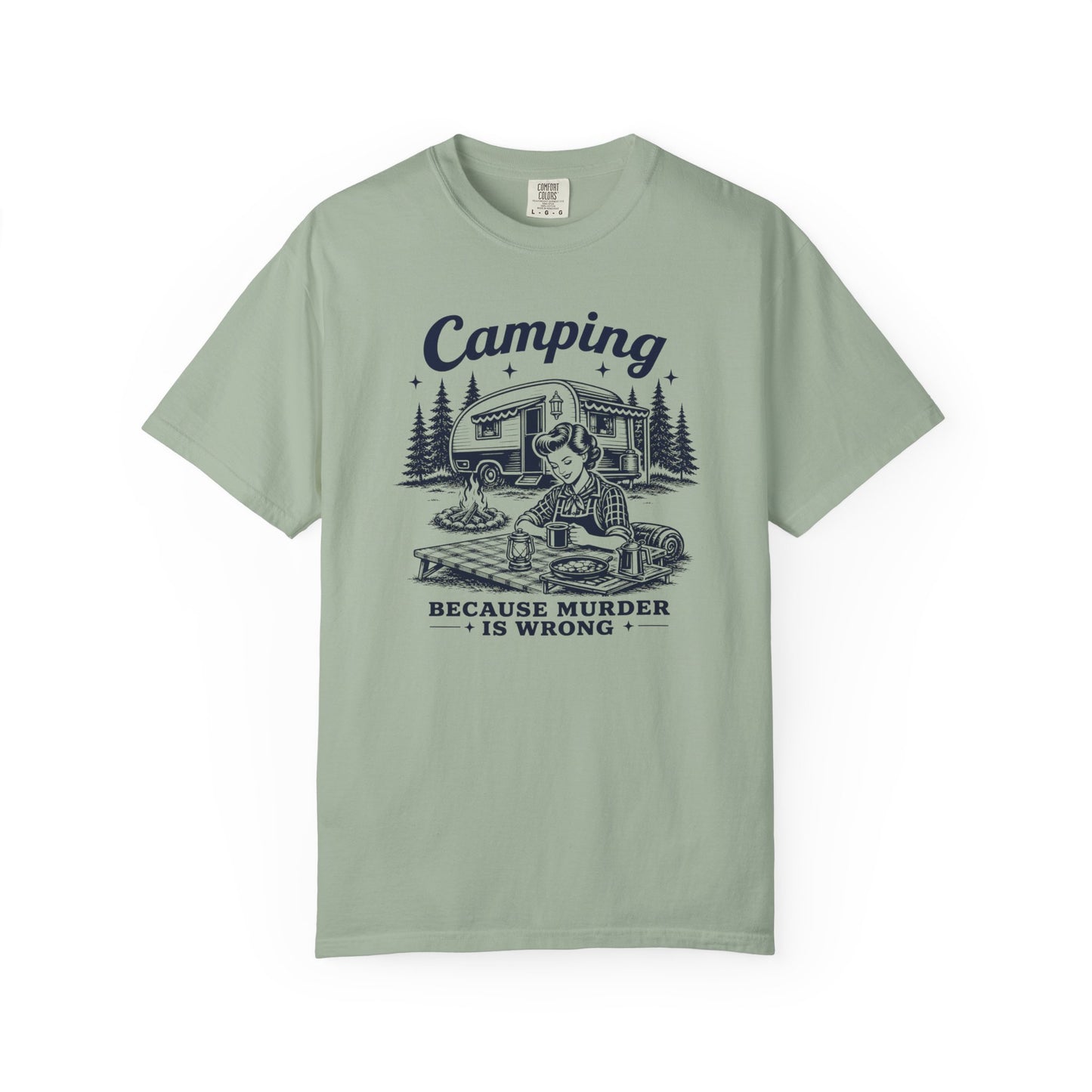 Camping Because Murder Is Wrong Vintage 1950s Camp T-Shirt