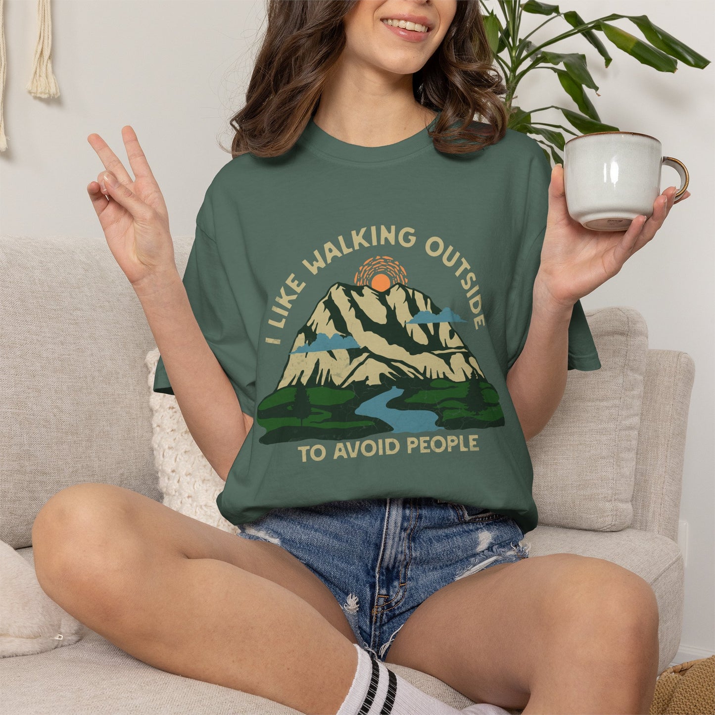 I Like Walking Outside to Avoid People Funny Hiking Introvert Nature Graphic T-Shirt