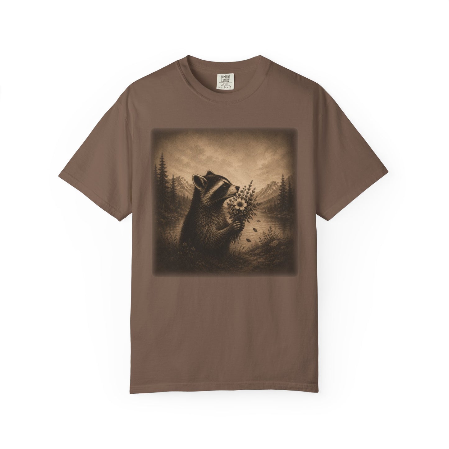 Raccoon With Wildflowers T-Shirt | Vintage Woodland Nature Graphic Tee