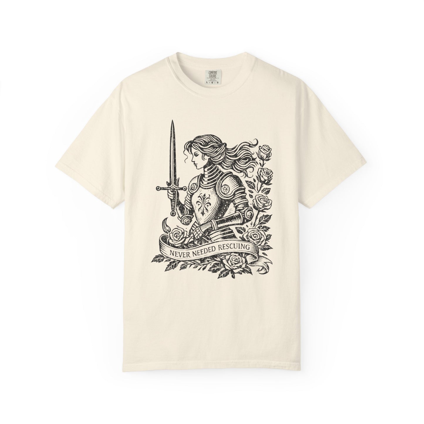 'Never Needed Rescuing' Feminist Female Knight Armor Graphic Tee