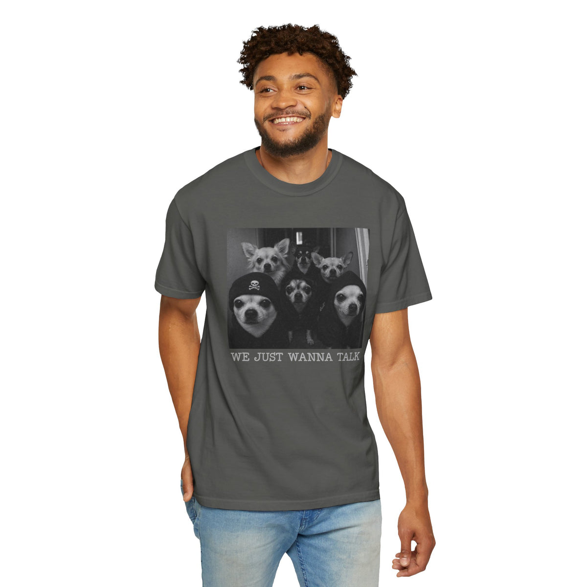 Vintage Chihuahua Photo 'We Just Wanna Talk' Dog T-Shirt