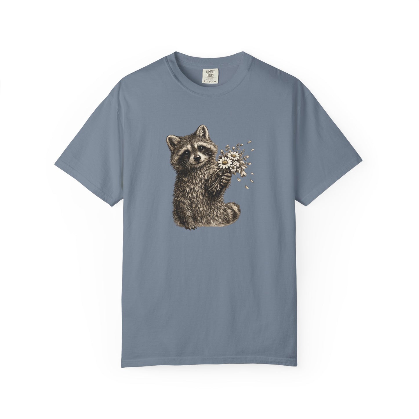 Raccoon with Wildflower Bouquet T-Shirt — Cute Animal Gift Tee
