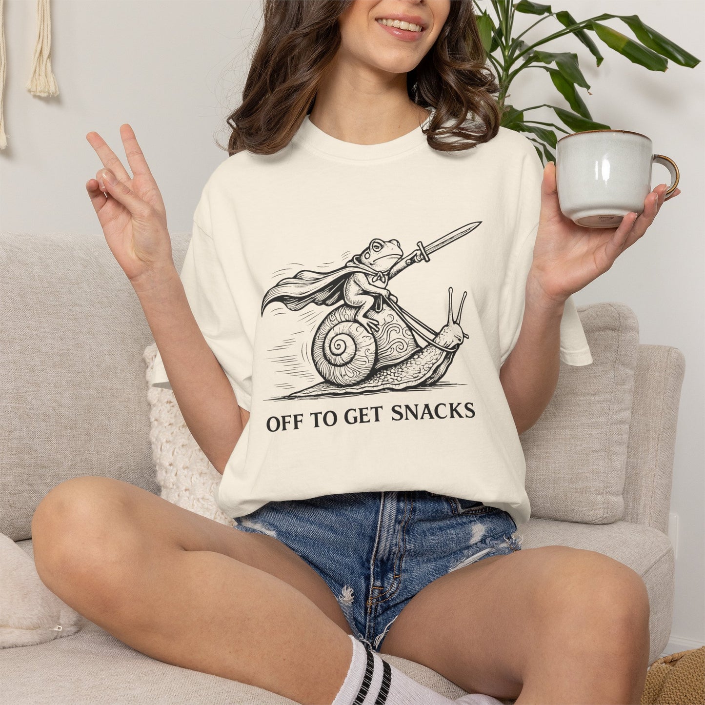 Frog Knight Riding Snail T-Shirt — "OFF TO GET SNACKS"