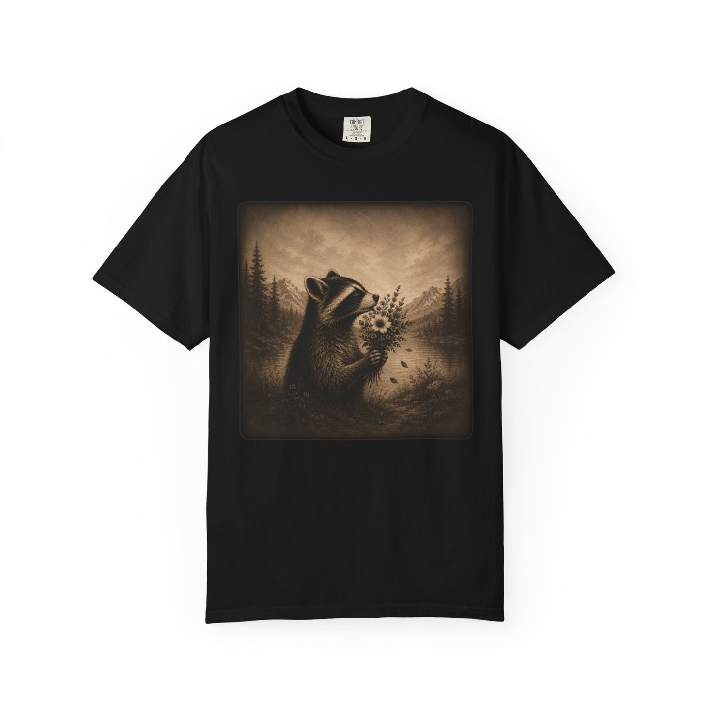Raccoon With Wildflowers T-Shirt | Vintage Woodland Nature Graphic Tee