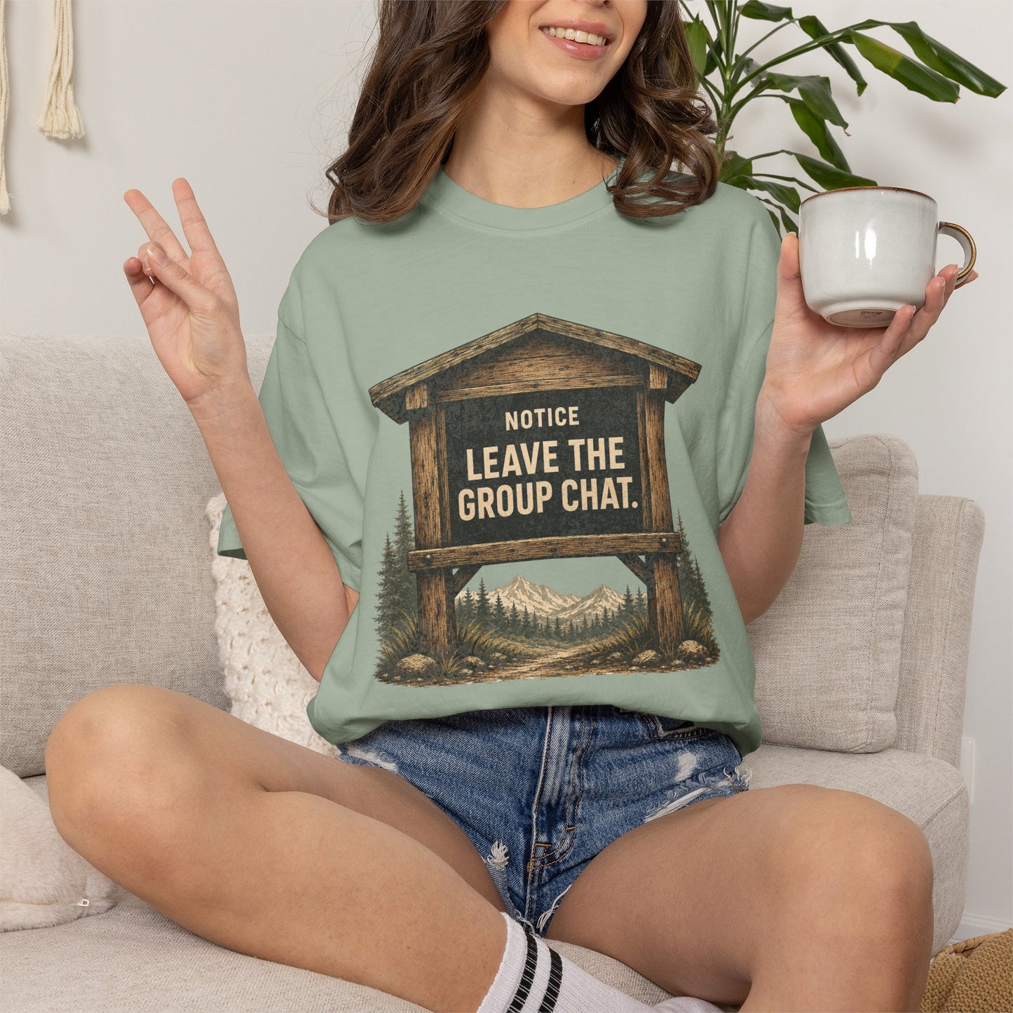 "Notice: Leave The Group Chat" Vintage Outdoor Sign Funny Hiking Graphic Shirt