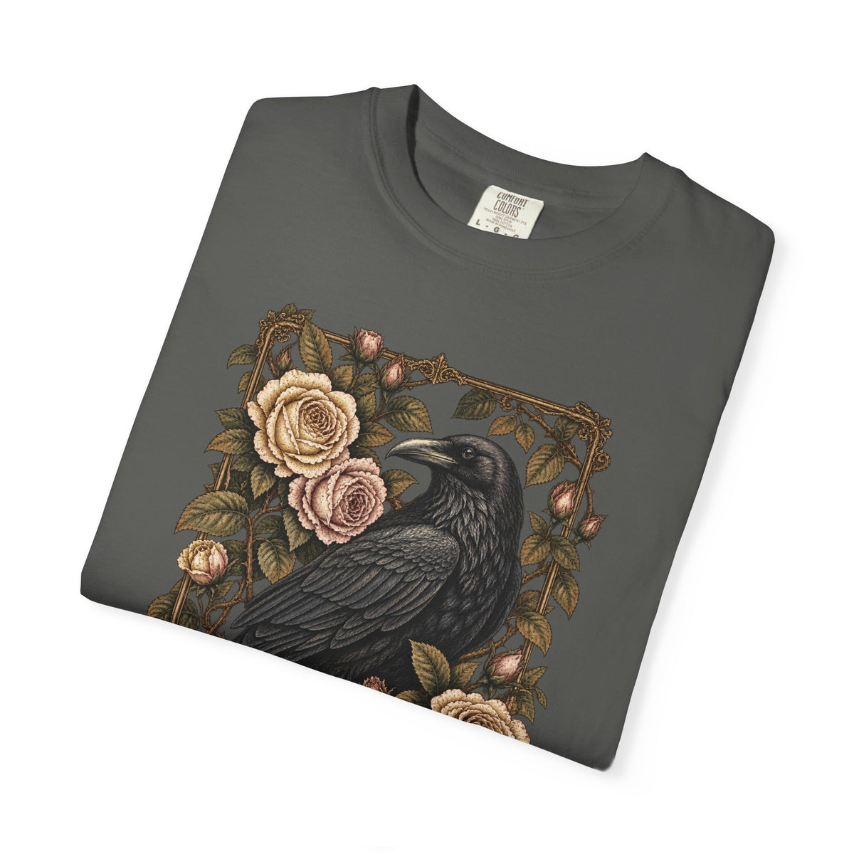 Raven & Roses Graphic T‑Shirt — Gothic Floral Botanical Vintage Tee