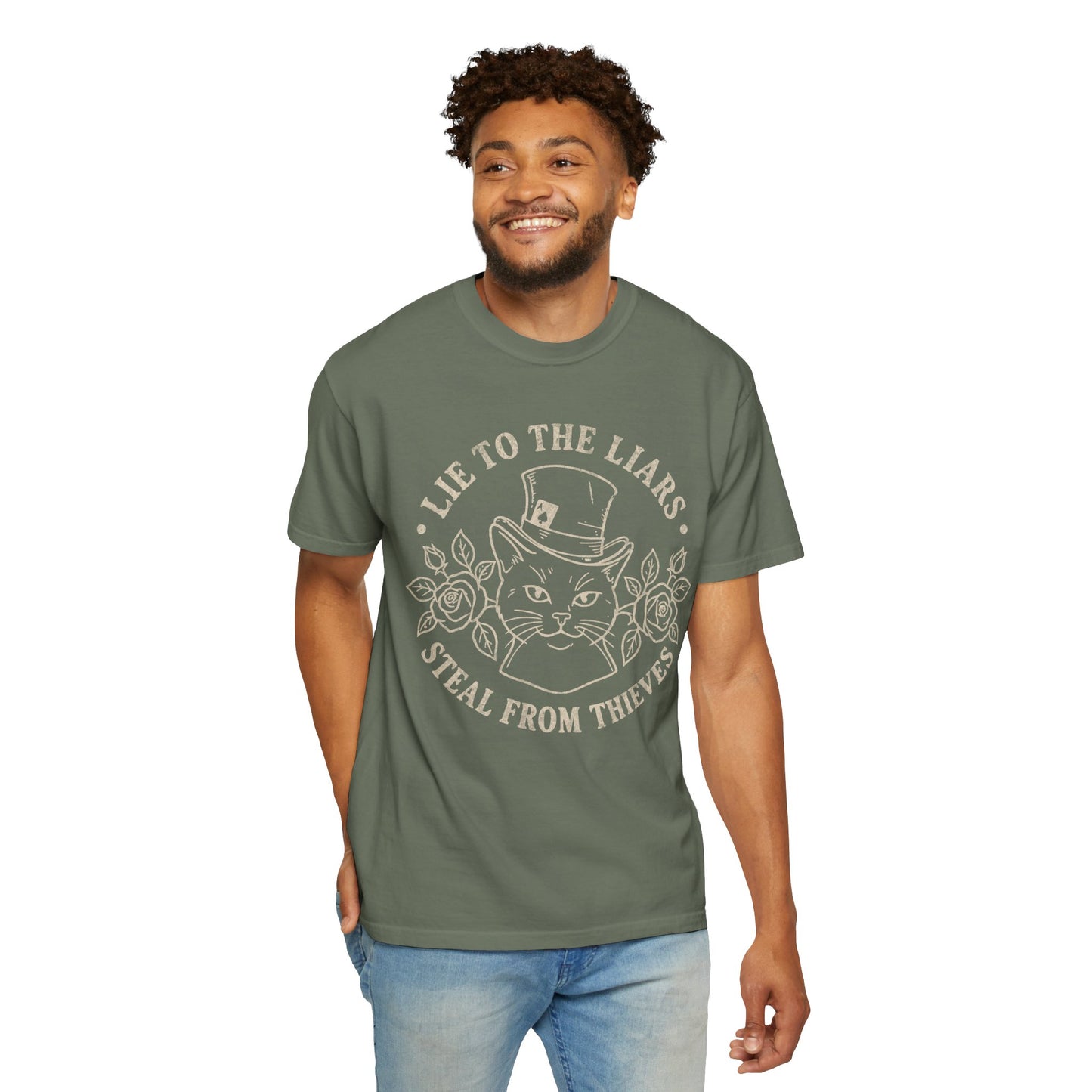 Lie to the Liars Steal from Thieves Cat Vintage Retro Graphic Tee