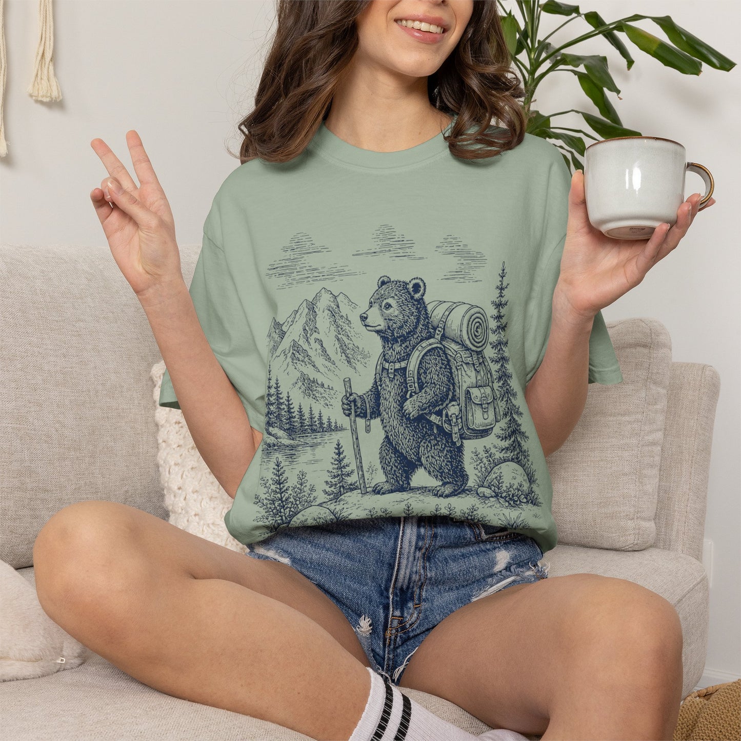 Bear Backpacker T-Shirt — Vintage Hiking Adventure Graphic Tee
