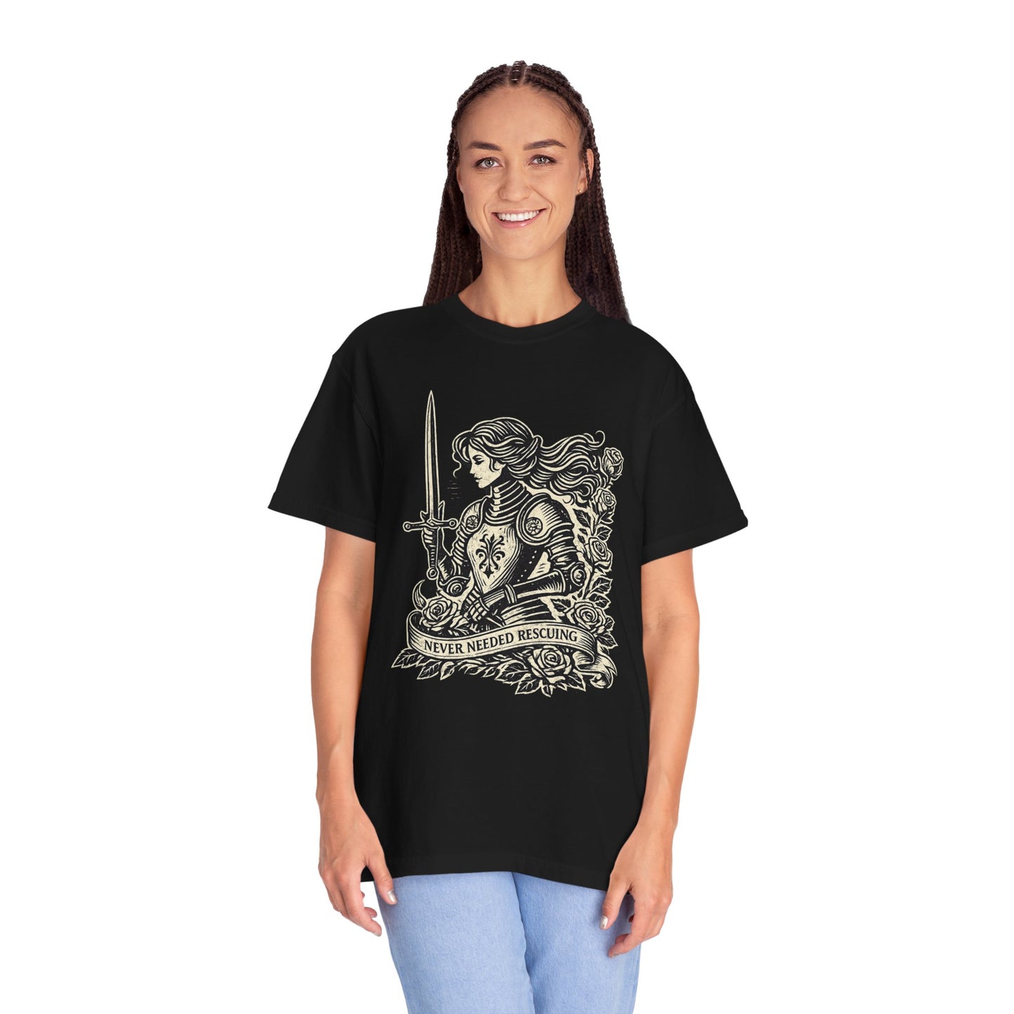 'Never Needed Rescuing' Feminist Female Knight Armor Graphic Tee