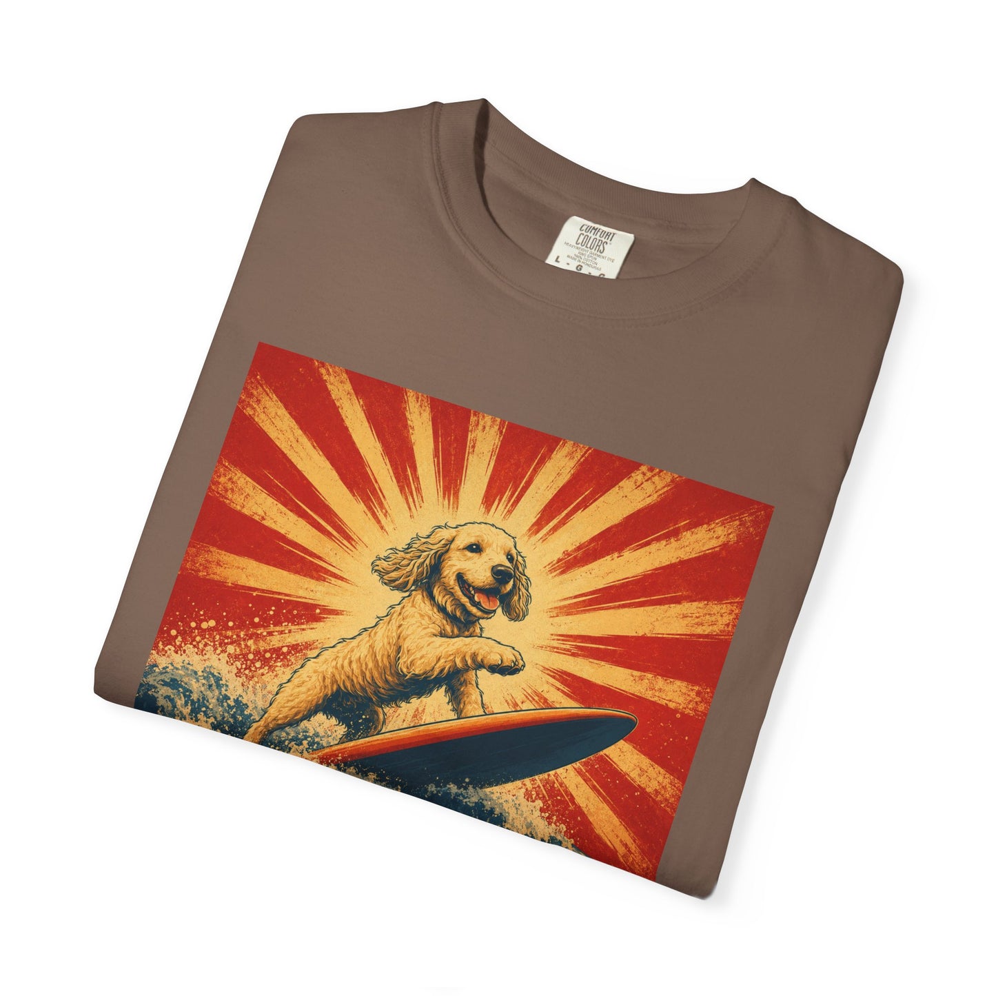 Retro Surfing Doodle Dog T-Shirt | Vintage Beach Dog Graphic Tee | Funny Coastal Summer Shirt